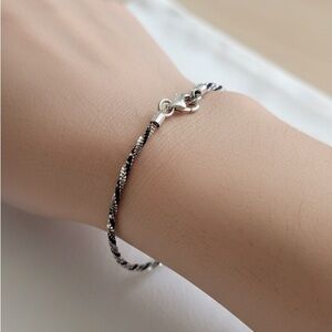 925 Sterling Silver and Black Rhodium Twisted Bracelet (Made in Italy) - NEW